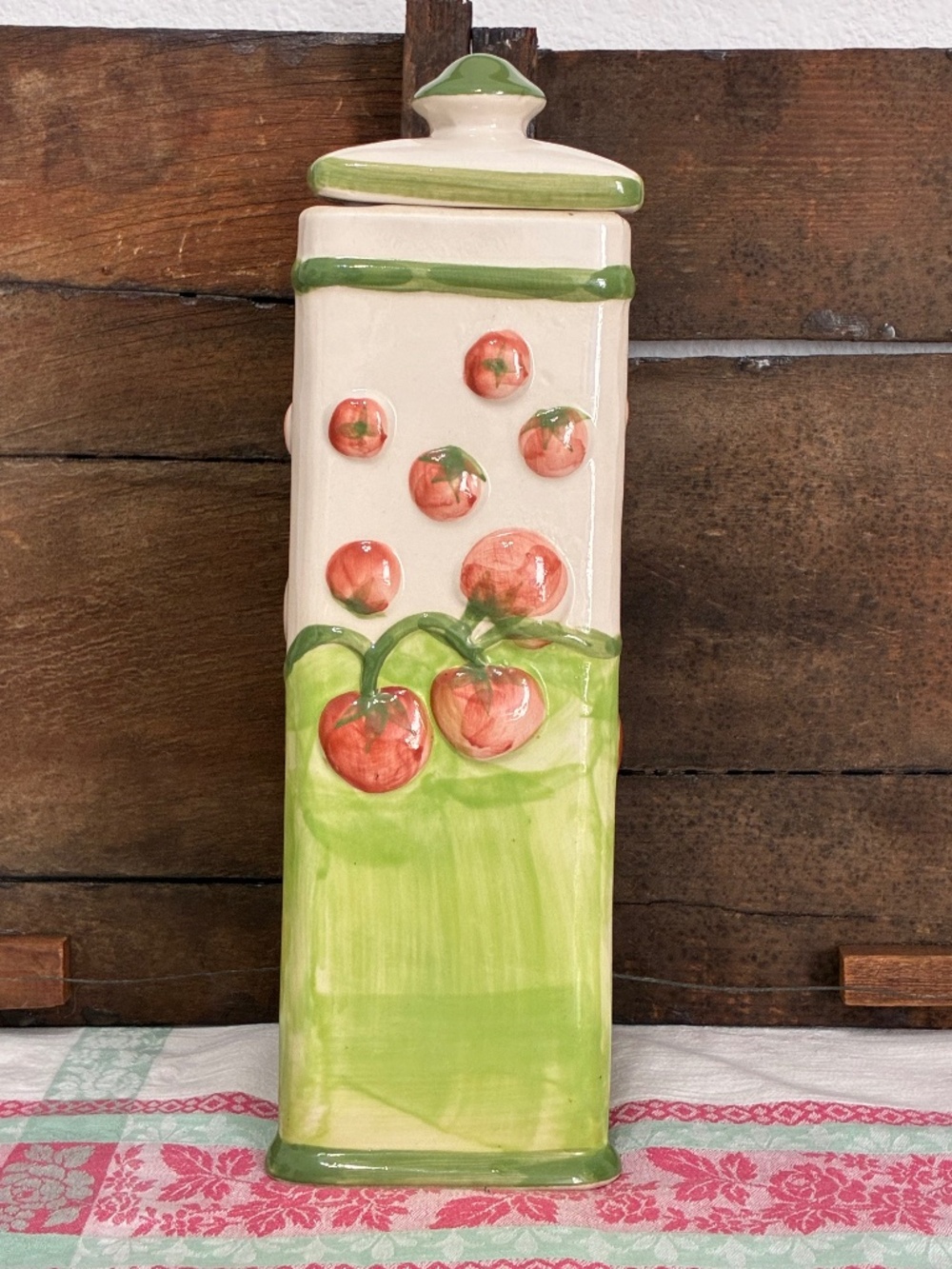 Vintage Spaghetti Canister Triangular Ceramic 13.25"